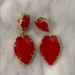 Kendra Scott Earring bright red glass CLIP ON